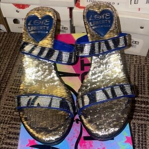 Women's Blue Gold & Silver Zebra Sandals-Runs Small-Multiple Sizes Available